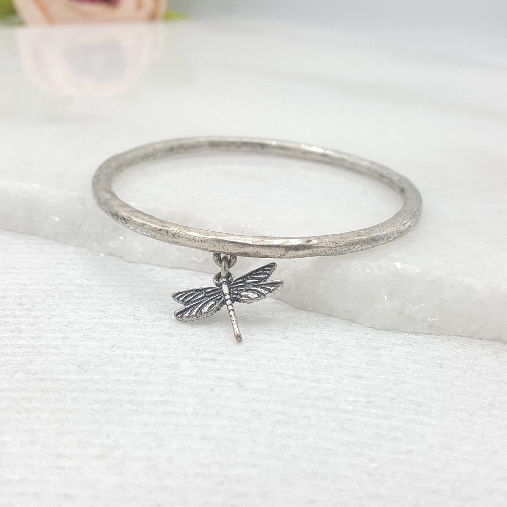 Dragonfly Charm Silver Bangle - image 1